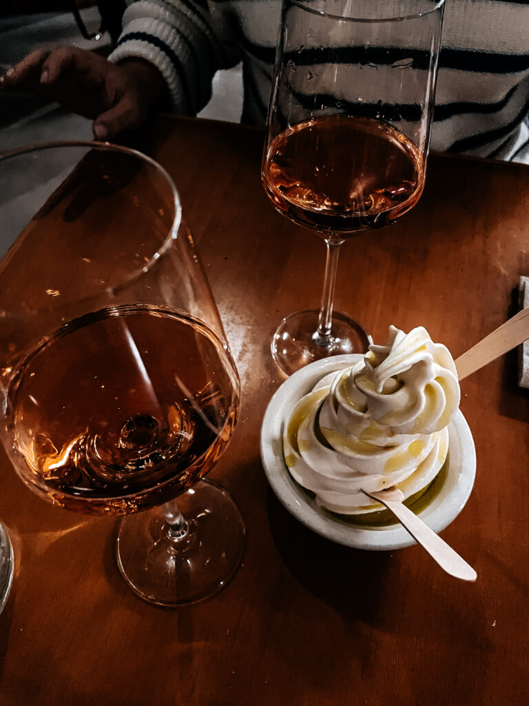 wine and ice cream dessert at birdie's austin