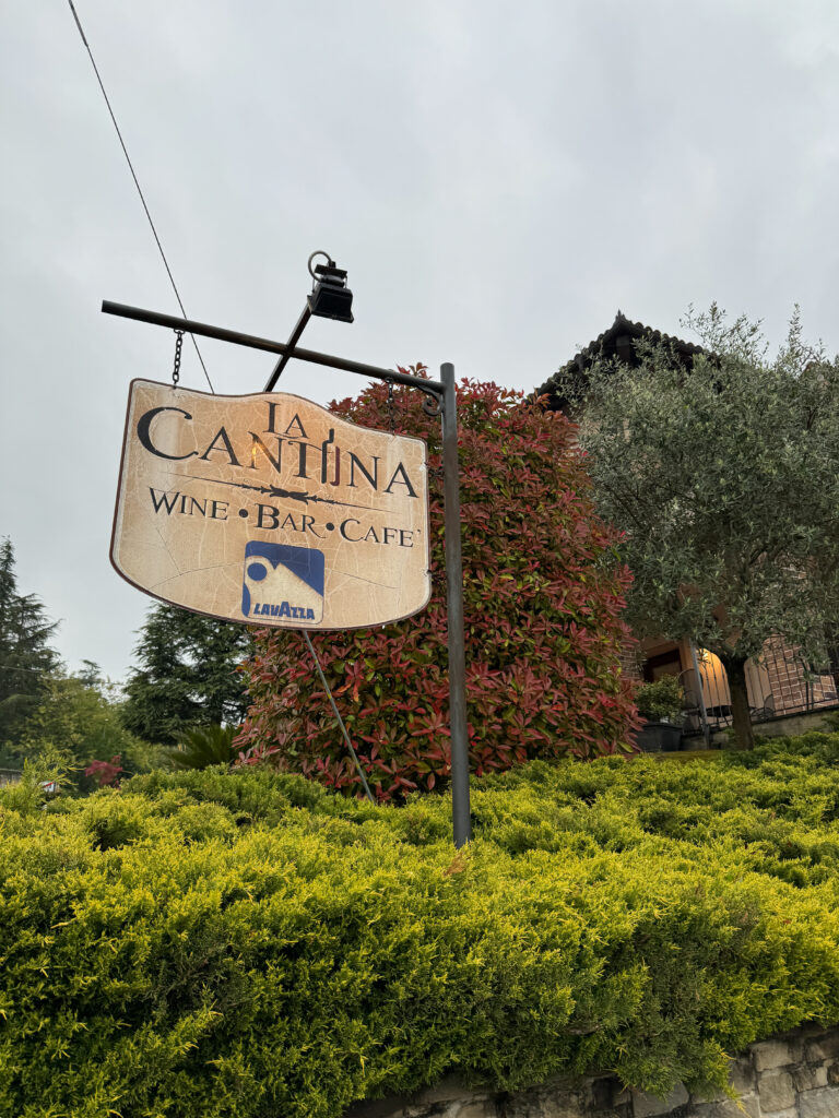 La Cantina Wine Bar & Cafe in La Morra near piedmont wine region outside sign